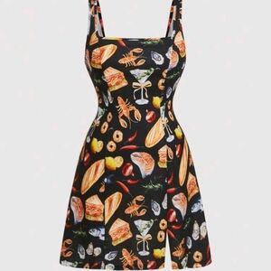 SHEIN Black Seafood Print Mini Dress
